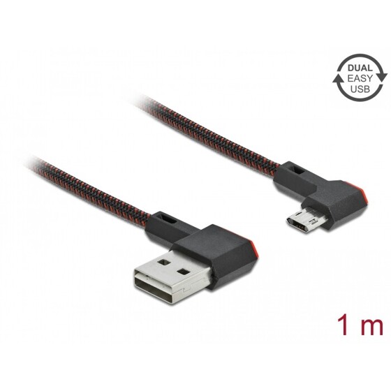 Przewód USB 2.0 typ A na micro-B kątowy 1m czarny Delock 85271