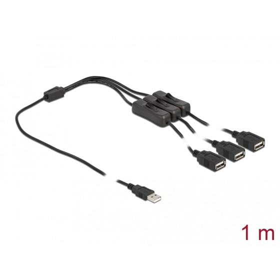 Kabel USB typ A męsko-żeński do 3x USB typ A z przełącznikiem 1m Delock 86804