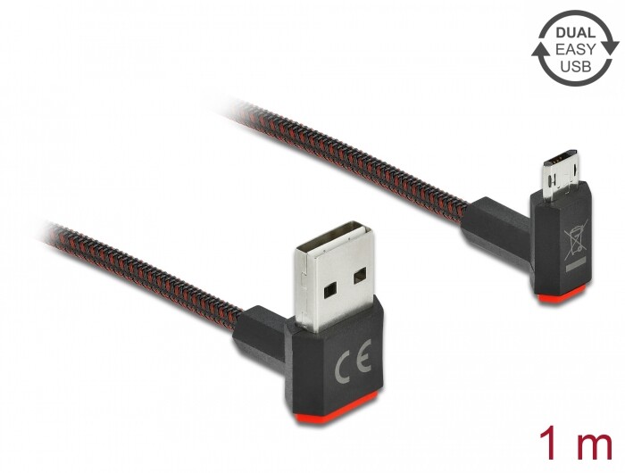 Przewód USB 2.0 typ A na micro-B kątowy 1m czarny Delock 85266