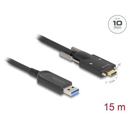 Aktywny kabel optyczny USB 10Gbps-A męski do USB-C męski ze śrubami po bokach 15m Delock 83208