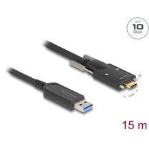 Aktywny kabel optyczny USB 10Gbps-A męski do USB-C męski ze śrubami po bokach 15m Delock 83208