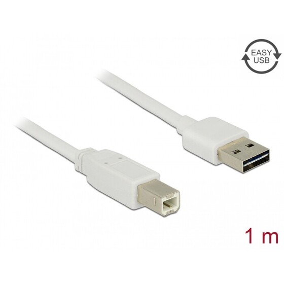 Przewód USB 2.0 typ A na USB 2.0 typ B 1m biały Delock 83686