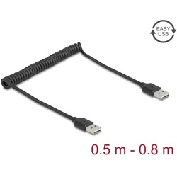 Kabel spiralny EASY-USB 2.0 typ A męski do EASY-USB typ A męski 50cm do 80cm czarny Delock 90124
