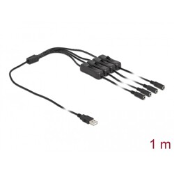 Kabel USB typ A męski do 4x DC 5,5 x 2,1mm żeński z przełącznikiem 1m Delock 86799