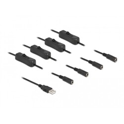 Kabel USB typ A męski do 4x DC 5,5 x 2,1mm żeński z przełącznikiem 1m Delock 86799 Kabel USB typ A męski do 4x DC 5,5 x 2,1mm żeński z przełącznikiem 1m Delock 86799