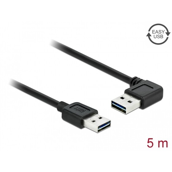 Przewód USB 2.0 typ A-A 5m kątowy lewo-prawo czarny Delock 83467