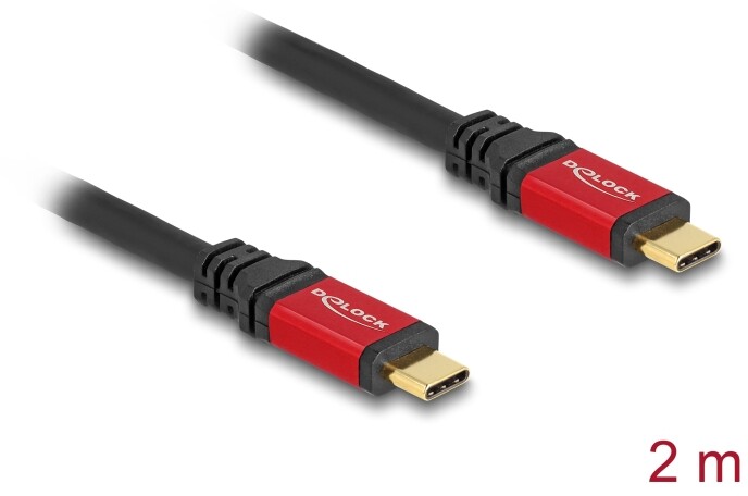Kabel USB 2.0 USB-C męsko-męski PD 3.0 100W 2m czerwony metalowy Delock 80041