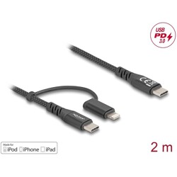 Kabel USB 2 w 1 USB-C na USB-C / Lightning dla iPhone i iPad 2m MFi 60W Delock 81171