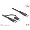 Kabel USB 2 w 1 USB-C na USB-C / Lightning dla iPhone i iPad 1m MFi 60W Delock 81170