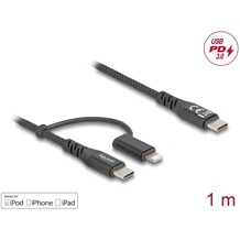 Kabel USB 2 w 1 USB-C na USB-C / Lightning dla iPhone i iPad 1m MFi 60W Delock 81170