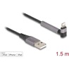 Kabel do transmisji danych i ładowania USB typ A na Lightning kątowy z funkcją stojaka czarny 1,5m MFi Delock 85404