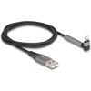 Kabel do transmisji danych i ładowania USB typ A na Lightning kątowy z funkcją stojaka czarny 1,5m MFi Delock 85404