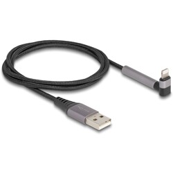 Kabel do transmisji danych i ładowania USB typ A na Lightning kątowy z funkcją stojaka czarny 1,5m MFi Delock 85404