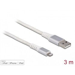 Przewód do transmisji danych USB i do zasilania na Lightning DuPont Kevlar biały 3m Delock 83003