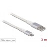 Przewód do transmisji danych USB i do zasilania na Lightning DuPont Kevlar biały 3m Delock 83003