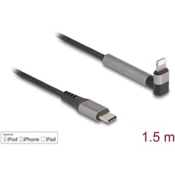 Kabel do transmisji danych i ładowania USB-C na Lightning kątowy z funkcją stojaka czarny 1,5m MFi Delock 85405