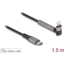 Kabel do transmisji danych i ładowania USB-C na Lightning kątowy z funkcją stojaka czarny 1,5m MFi Delock 85405