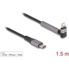 Kabel do transmisji danych i ładowania USB-C na Lightning kątowy z funkcją stojaka czarny 1,5m MFi Delock 85405