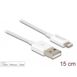 Przewód do transmisji danych USB i do zasilania na Lightning biały 15cm Delock 83001