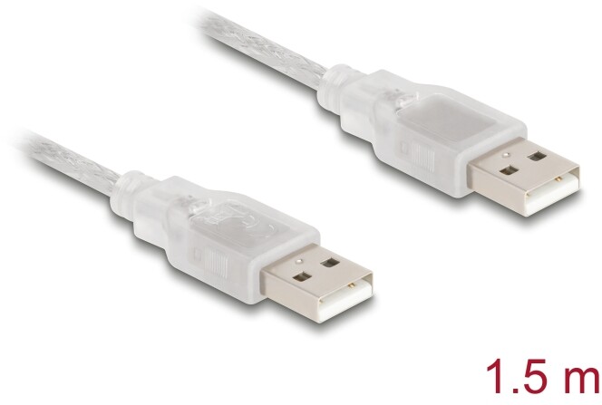 Przewód z wtykiem męskim USB 2.0 typ A - wtyk męski USB 2.0 typ A 1,5m przezroczysty Delock 83888