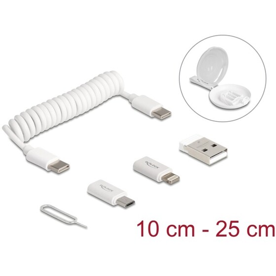 Zestaw kabla USB 5 w 1 do transmisji danych i ładowania oraz adaptera PD 3.0 60W biały Delock 66612