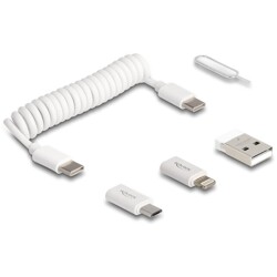 Zestaw kabla USB 5 w 1 do transmisji danych i ładowania oraz adaptera PD 3.0 60W biały Delock 66612