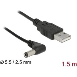 Przewód zasilający USB - DC 5.5 x 2.5mm męski 90° 1,5m Delock 85588