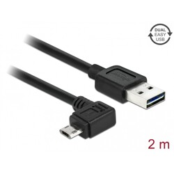 Przewód EASY-USB 2.0 typ A wtyk męski do EASY-USB 2.0 typ micro-B wtyk męski kątowy w lewo / w prawo 2m czarny Delock 83853