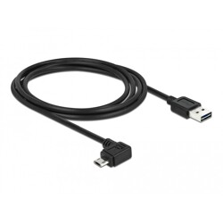Przewód EASY-USB 2.0 typ A wtyk męski do EASY-USB 2.0 typ micro-B wtyk męski kątowy w lewo / w prawo 2m czarny Delock 83853