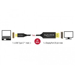 Kabel koncentryczny USB typ C do DisplayPort - DP Alt Mode - 4K 60Hz 1m Delock 83709