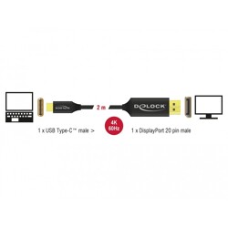 Kabel koncentryczny USB typ C do DisplayPort - DP Alt Mode - 4K 60Hz 2m Delock 83710