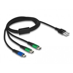 Kabel ładowarki USB 3w1 typ A do micro USB / 2x USB-C 1m Delock 87882