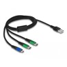 Kabel ładowarki USB 3w1 typ A do micro USB / 2x USB-C 1m Delock 87882