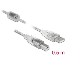 Przewód z wtykiem męskim USB 2.0 typ A - wtyk męski USB 2.0 typ B 50cm przezroczysty Delock 82057