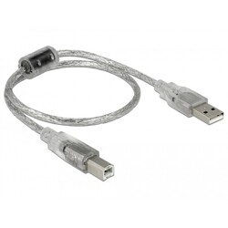 Przewód z wtykiem męskim USB 2.0 typ A - wtyk męski USB 2.0 typ B 50cm przezroczysty Delock 82057