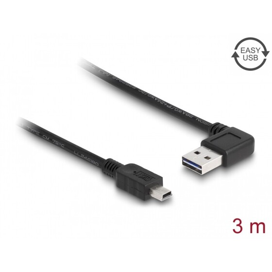Przewód USB 2.0 typ A na USB 2.0 typ mini-B 3m czarny Delock 83380