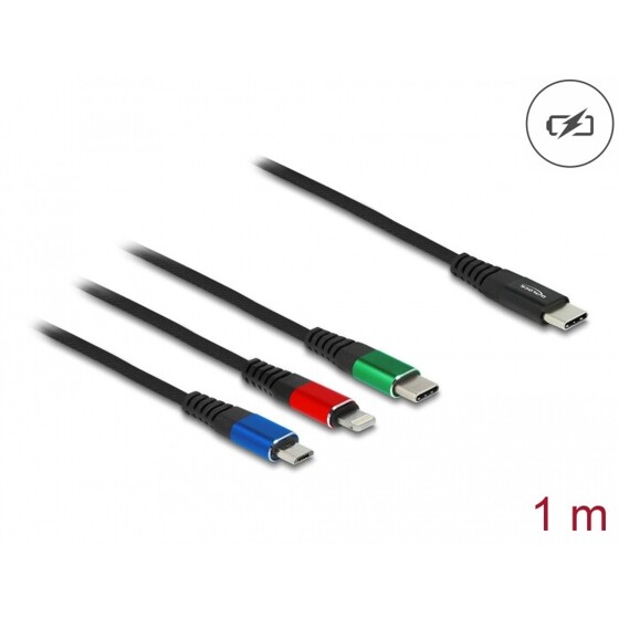 Kabel ładowarki USB 3w1 USB-C do Lightning / micro USB / USB-C 1m Delock 86596