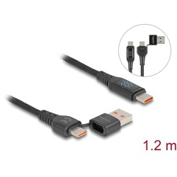 Kabel danych i szybkiego ładowania USB 2.0 USB-C + USB typ A - USB-C męsko-męski PD 3.1 140W ze wskaźnikiem mocy 1,2m Delock 881