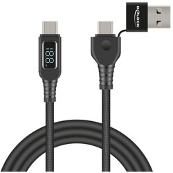 Kabel danych i szybkiego ładowania USB 2.0 USB-C + USB typ A - USB-C męsko-męski PD 3.1 140W ze wskaźnikiem mocy 1,2m Delock 881