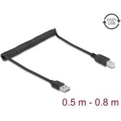 Kabel spiralny EASY-USB 2.0 typ A męski do USB typ B męski 50cm do 80cm czarny Delock 90130