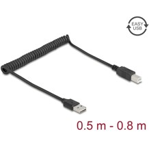 Kabel spiralny EASY-USB 2.0 typ A męski do USB typ B męski 50cm do 80cm czarny Delock 90130