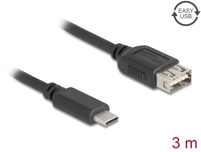 Kabel USB 2.0 USB-C męski na EASY USB typ A żeński 3m Delock 81538