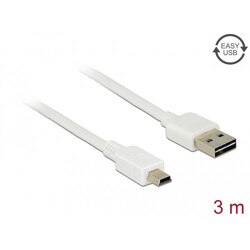 Przewód USB 2.0 typ A na USB 2.0 typ mini-B 3m biały Delock 85161