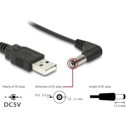 Kabel USB Power - DC 5,5 x 2,1mm wtyk 90° 1,5m Delock 83578