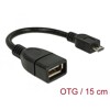 Kabel USB 2.0 micro B wtyk - USB 2.0 A gniazdo OTG 15cm zgięty Delock 83293