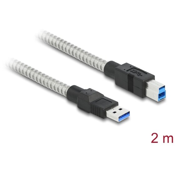 Kabel USB 3.2 Gen.2męski typ A na męski typ B w koszulce metalowej 2m Delock 86779
