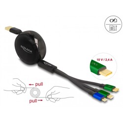 Kabel USB 3w1 do szybkiego ładowania z rolką dla micro USB / 2x USB-C czarny Delock 85359