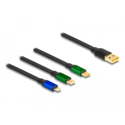 Kabel USB 3w1 do szybkiego ładowania z rolką dla micro USB / 2x USB-C czarny Delock 85359 Kabel USB 3w1 do szybkiego ładowania z rolką dla micro USB / 2x USB-C czarny Delock 85359