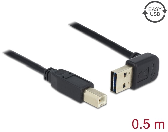 Przewód USB 2.0 typ A na USB 2.0 typ B kątowy 50cm Delock 85183