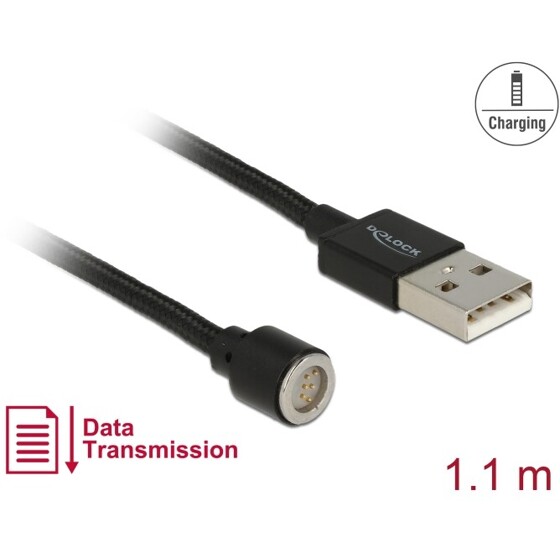 Kabel magnetyczny USB Data i ładowania czarny 1,1m Delock 85724